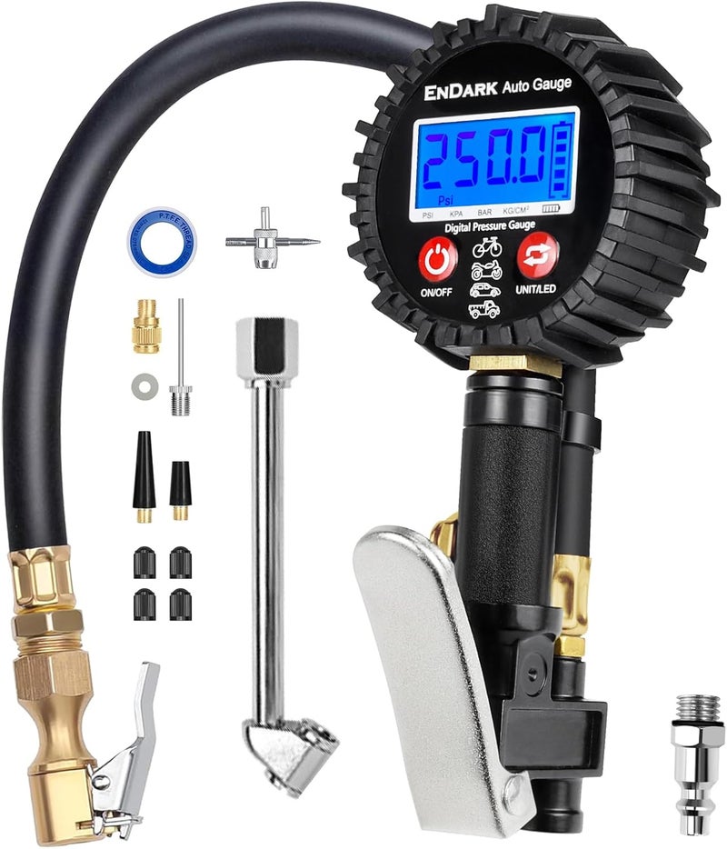 ENDARK Digital Tire Pressure Gauge with Inflator: 250 PSI Air Compressor Attachment Inflation Gun with Heavy Duty 360° Air Chuck & Extended Hose and Quick Connect Coupler - Image 1